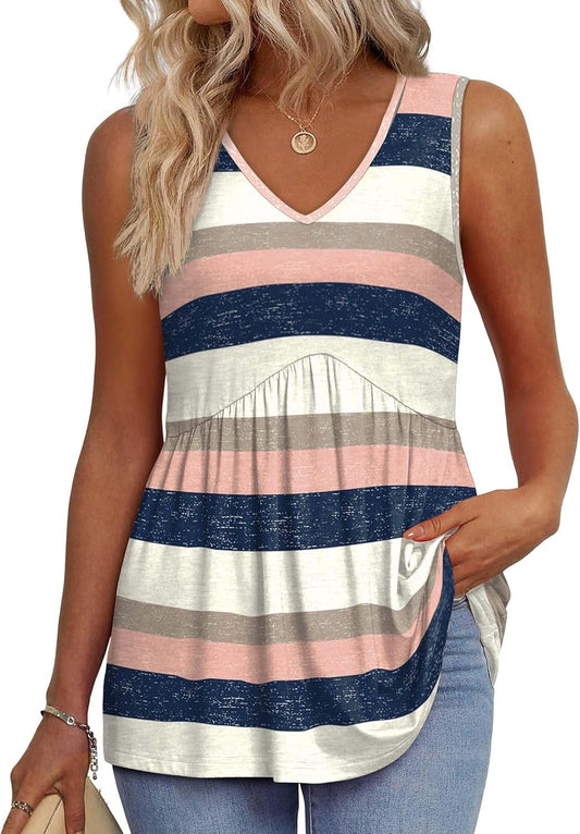 Brisella™ – Flowy V-Neck Peplum Sleeveless Summer Tank Top + 50% OFF