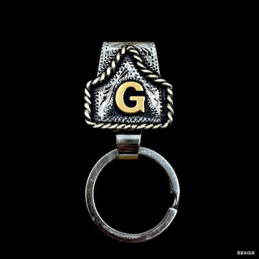 Drover – Personalized Solid Brass Initial Cow Tag Keychain + But 1 +1 FREE