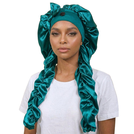 Duskveil – Extra-Long Twin-Tube Satin Bonnet for Braids, Locs & Curls + 50% OFF