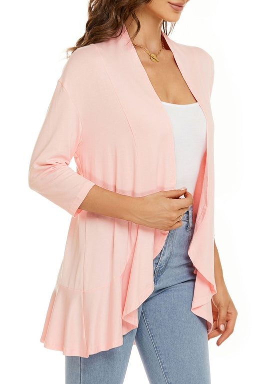 Drapelle™ – Lightweight Draped Open-Front Ruffle Cardigan + 50% OFF