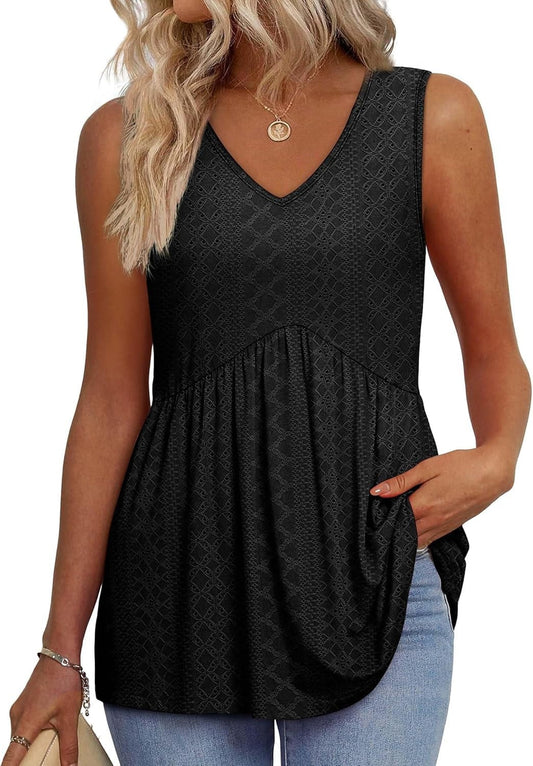 Brisella™ – Flowy V-Neck Peplum Sleeveless Summer Tank Top + 50% OFF