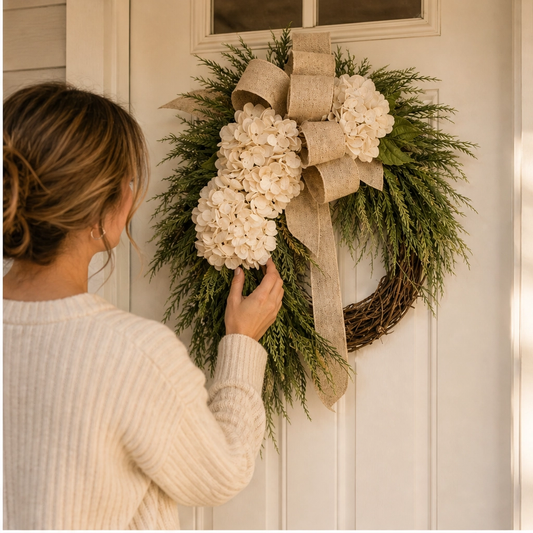 Willowmere – Handcrafted Rattan Hydrangea All-Season Wreath + 50% OFF