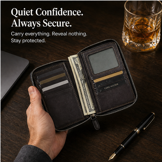 Rivett – Slim RFID Card Holder with Zip Close and ID Window + 50%OFF