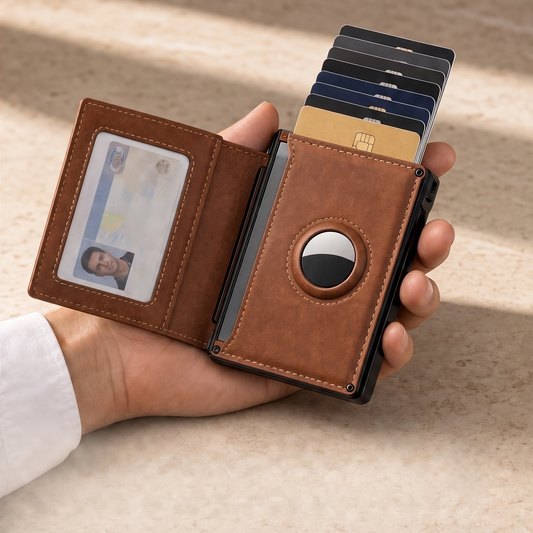 Ashford – Slim Pop-Up Leather Wallet with AirTag Pocket & RFID Blocking for Men + 50% OFF