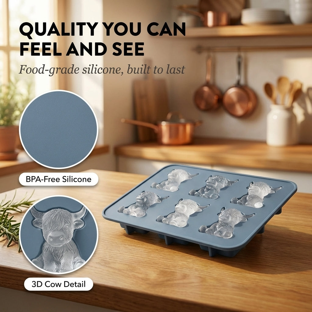 Moowick™ – 3D Highland Cow Silicone Ice Mold | 6-Cavity, BPA-Free, Food-Grade + 50% OFF