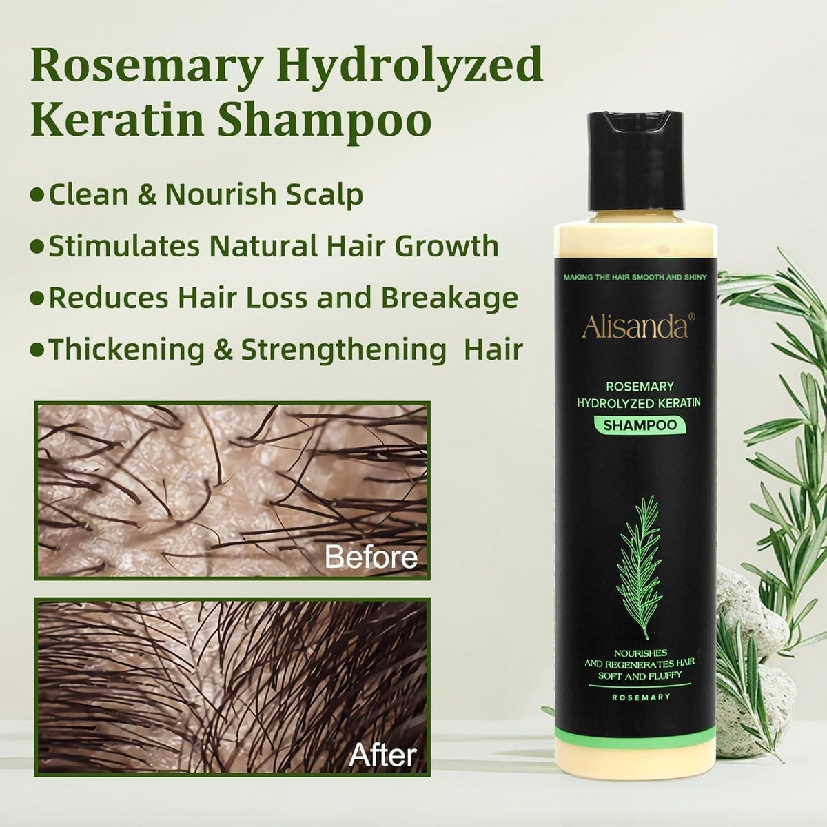 The AuraRoot Rosemary Shampoo - Organic Hair Growth, Hydrolyzed Keratin, and Thickening Formula +  50% OFF