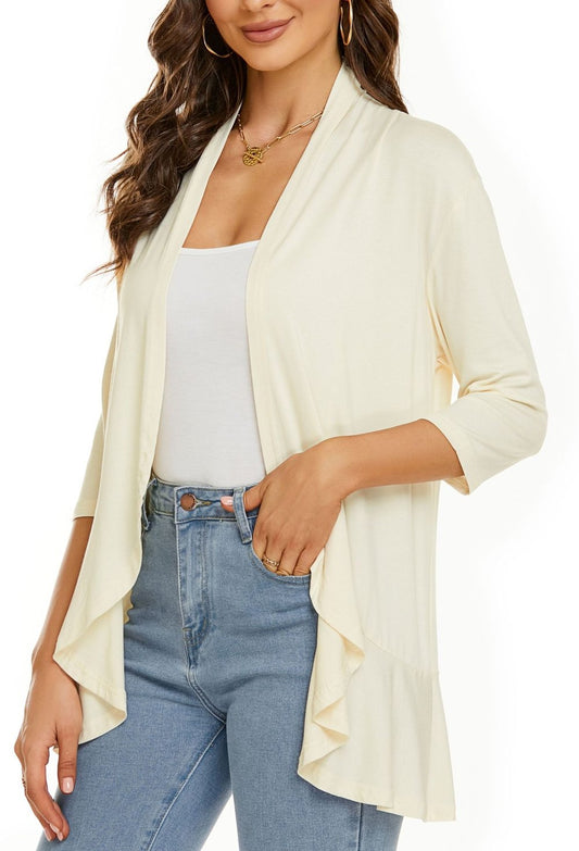Drapelle™ – Lightweight Draped Open-Front Ruffle Cardigan + 50% OFF