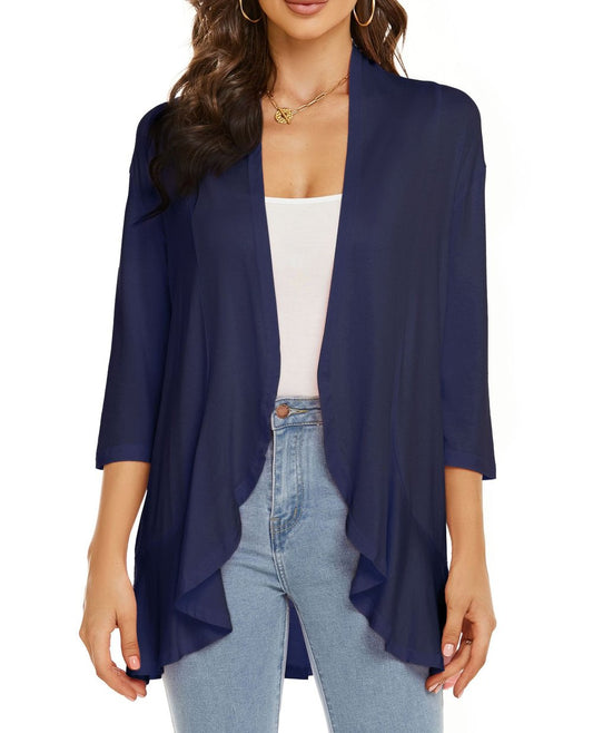 Drapelle™ – Lightweight Draped Open-Front Ruffle Cardigan + 50% OFF