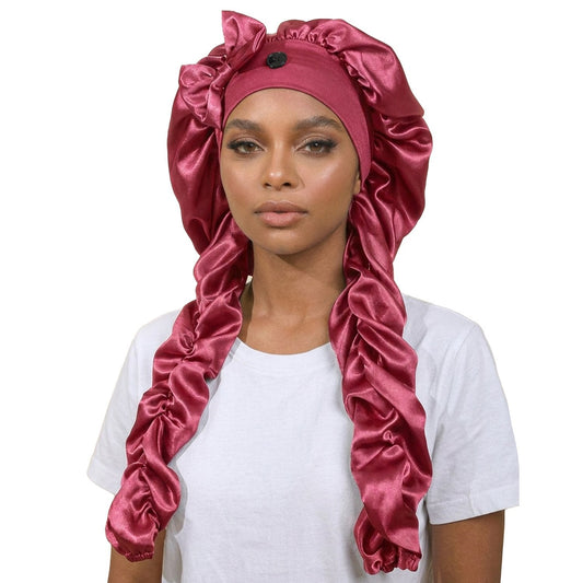 Duskveil – Extra-Long Twin-Tube Satin Bonnet for Braids, Locs & Curls + 50% OFF
