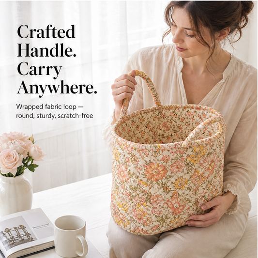 Meadowstow – Foldable Quilted Floral Storage Basket with Carry Handles + 50% OFF