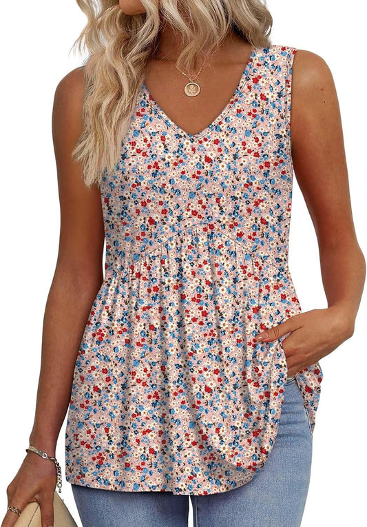 Brisella™ – Flowy V-Neck Peplum Sleeveless Summer Tank Top + 50% OFF