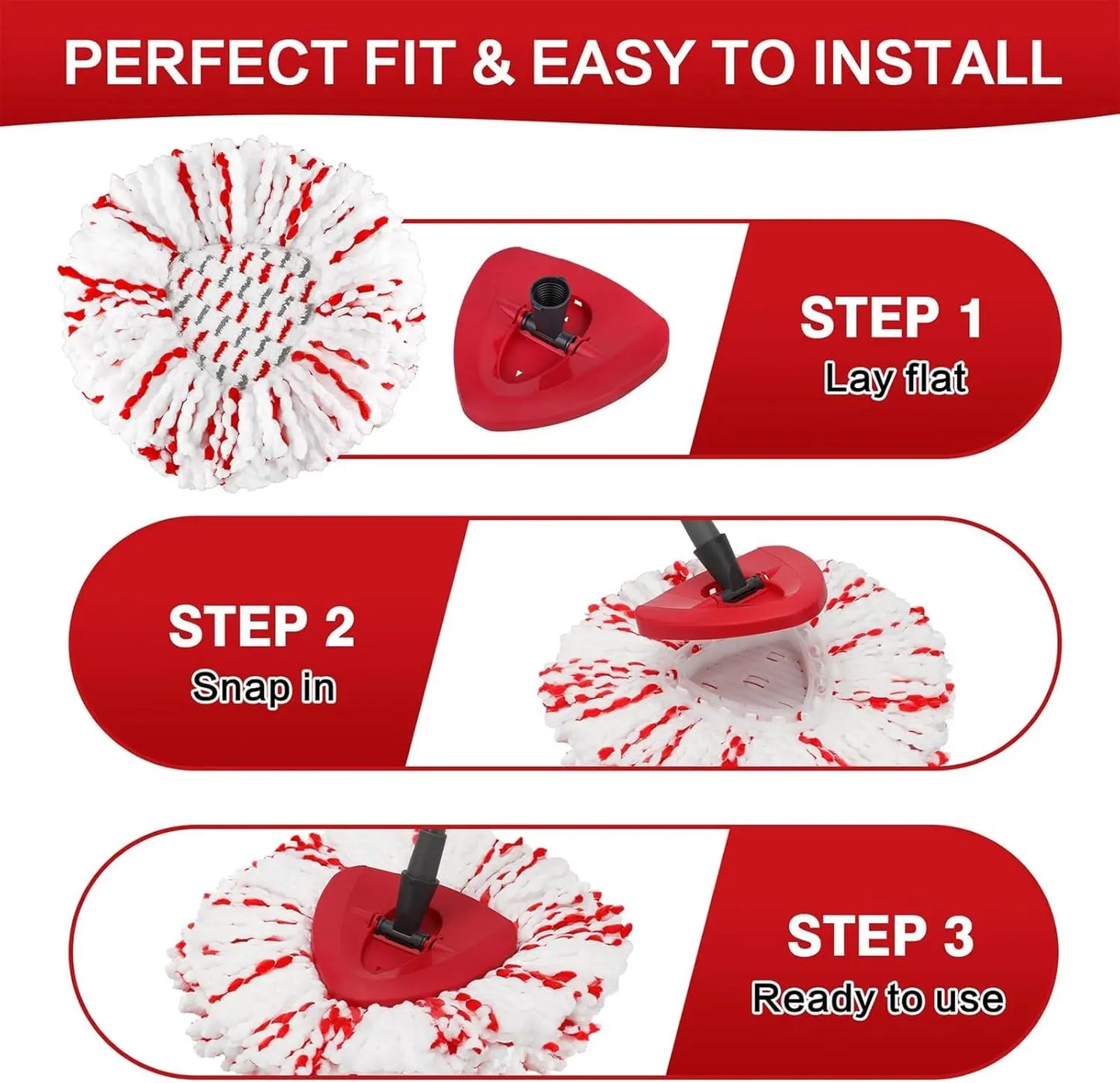 Scrubwell – Microfiber Spin Mop Replacement Heads with Scrub Pad, 3-Pack + 50% OFF