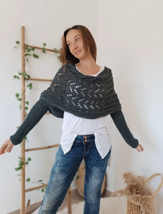 The AuraKnit Cable Wrap – Versatile Knitted Shrug for Women + 50% OFF