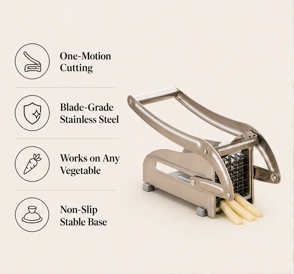 Millcroft – Suction-Lock Stainless Steel Potato & Vegetable Fry Cutter + 50% OFF
