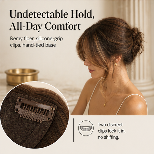 Filoria – Feather-Light Clip-In Hair Topper with Wispy Bangs + 50% OFF