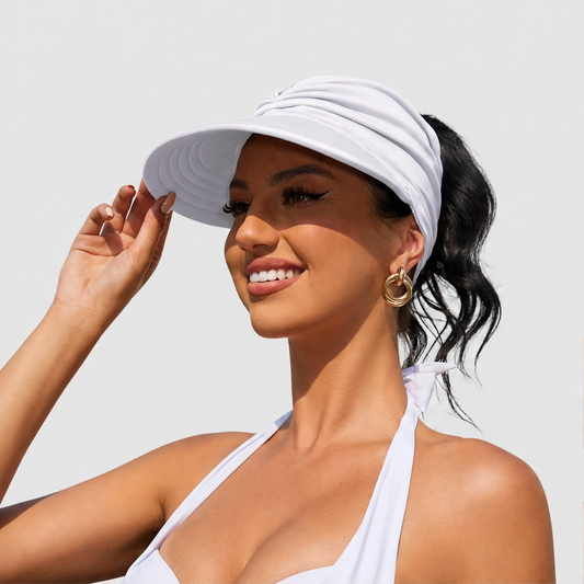 Solene™ – UPF 50+ Wide-Brim Scarf-Wrap Ponytail Sun Visor + 50% OFF