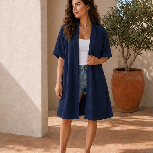 Solène – Lightweight Flowy Open-Front Short-Sleeve Cardigan + 50% OFF