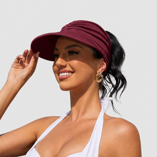 Solene™ – UPF 50+ Wide-Brim Scarf-Wrap Ponytail Sun Visor + 50% OFF