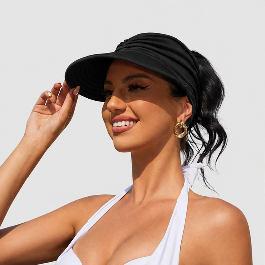 Solene™ – UPF 50+ Wide-Brim Scarf-Wrap Ponytail Sun Visor + 50% OFF