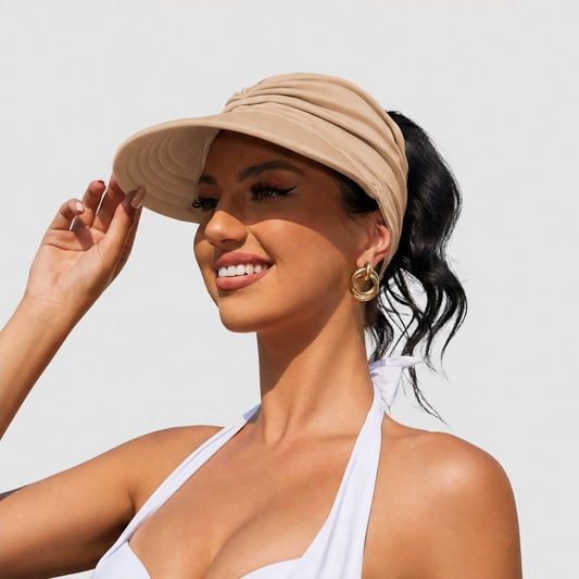 Solene™ – UPF 50+ Wide-Brim Scarf-Wrap Ponytail Sun Visor + 50% OFF