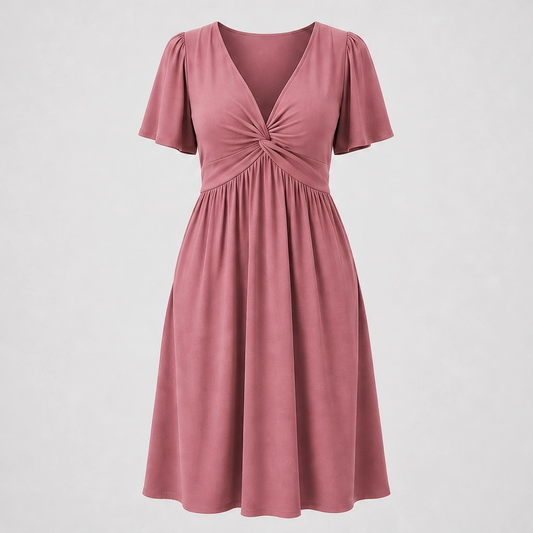 Velora™ – Twist-Front V-Neck Flowy Dress with Hidden Pockets + 50% OFF