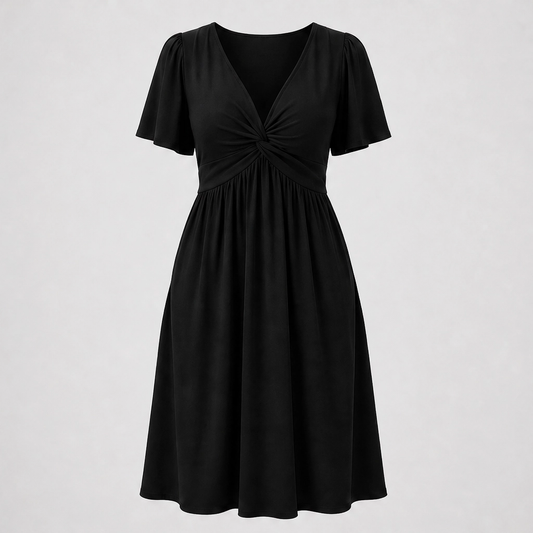 Velora™ – Twist-Front V-Neck Flowy Dress with Hidden Pockets + 50% OFF