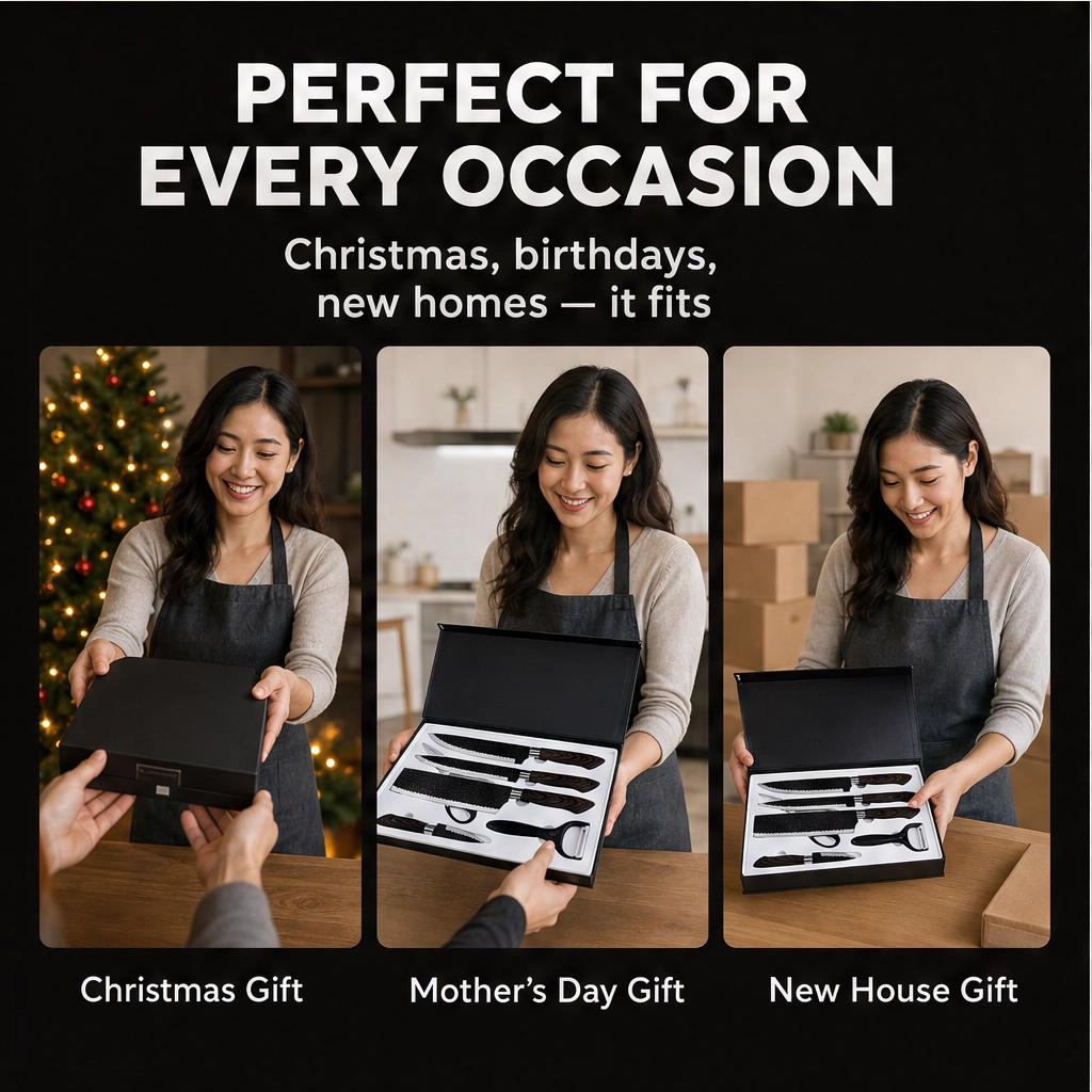 Emberforge – Hammered V-Edge 6-Piece Stainless Steel Kitchen Knife Set + 50% OFF