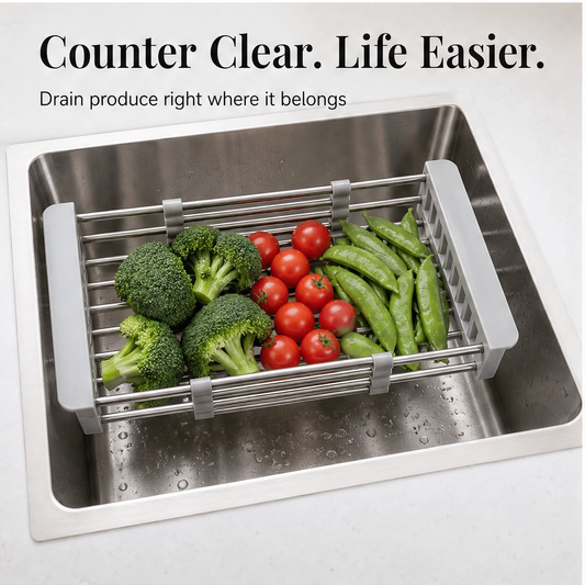Rinsebrook – Extendable Stainless Steel Over-Sink Dish Drying Rack + 50% OFF