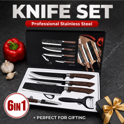 Emberforge – Hammered V-Edge 6-Piece Stainless Steel Kitchen Knife Set + 50% OFF