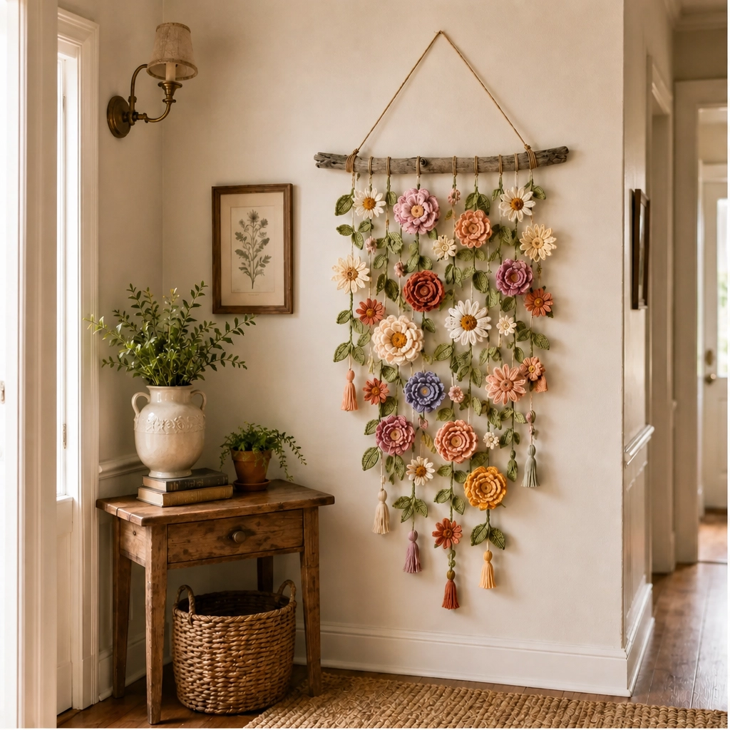 Bowerly – Handmade Crochet Flower Wall Hanging with Vines & Tassels + 50% OFF
