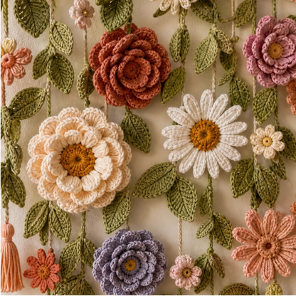 Bowerly – Handmade Crochet Flower Wall Hanging with Vines & Tassels + 50% OFF