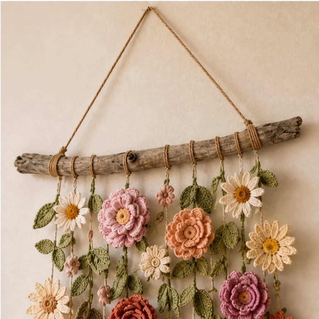 Bowerly – Handmade Crochet Flower Wall Hanging with Vines & Tassels + 50% OFF