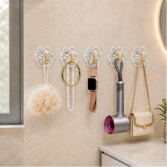 Nooka – Punch-Free Ripple Adhesive Wall Hooks (5-Pack, Holds 3kg, No-Trace) + 50% OFF