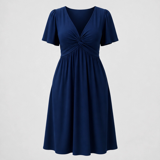 Velora™ – Twist-Front V-Neck Flowy Dress with Hidden Pockets + 50% OFF