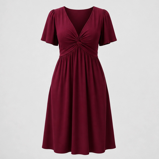 Velora™ – Twist-Front V-Neck Flowy Dress with Hidden Pockets + 50% OFF