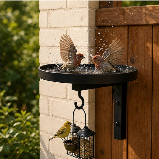 Perchwell – Dual-Function Wall-Mounted Iron Bird Bath with Hanging Hook + 50% OFF