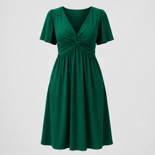 Velora™ – Twist-Front V-Neck Flowy Dress with Hidden Pockets + 50% OFF