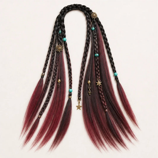 Solmane – Boho Pre-Braided Clip-In Hair Extensions with Beads, 20" (2 Pcs) +50% OFF
