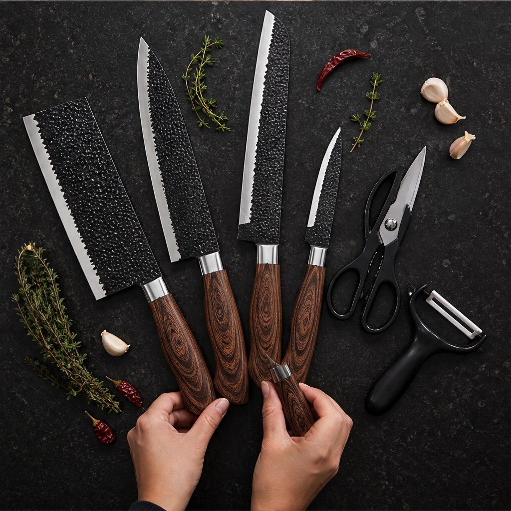 Emberforge – Hammered V-Edge 6-Piece Stainless Steel Kitchen Knife Set + 50% OFF