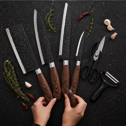 Emberforge – Hammered V-Edge 6-Piece Stainless Steel Kitchen Knife Set + 50% OFF