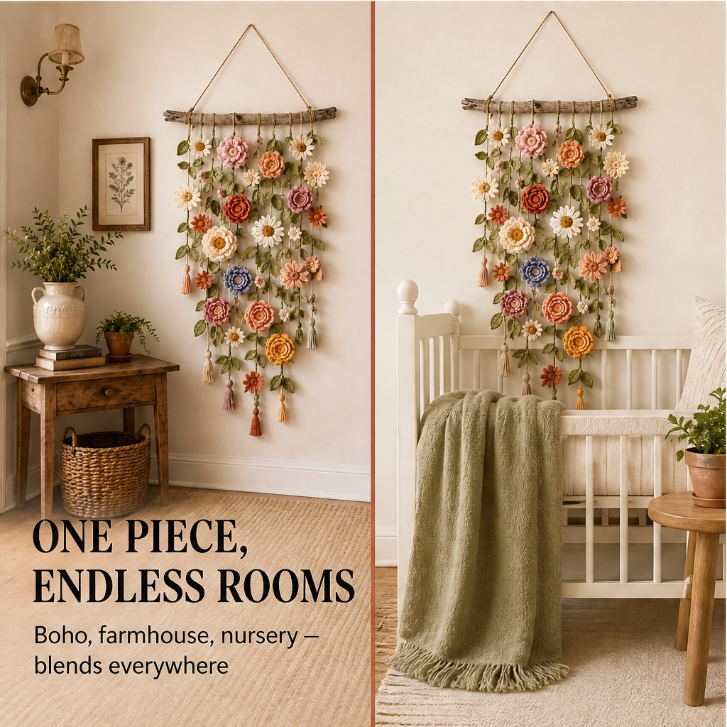 Bowerly – Handmade Crochet Flower Wall Hanging with Vines & Tassels + 50% OFF
