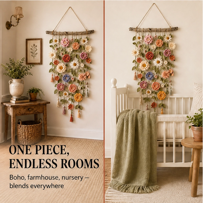 Bowerly – Handmade Crochet Flower Wall Hanging with Vines & Tassels + 50% OFF