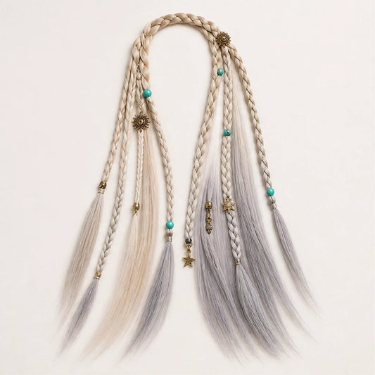 Solmane – Boho Pre-Braided Clip-In Hair Extensions with Beads, 20" (2 Pcs) +50% OFF