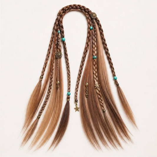 Solmane – Boho Pre-Braided Clip-In Hair Extensions with Beads, 20" (2 Pcs) +50% OFF