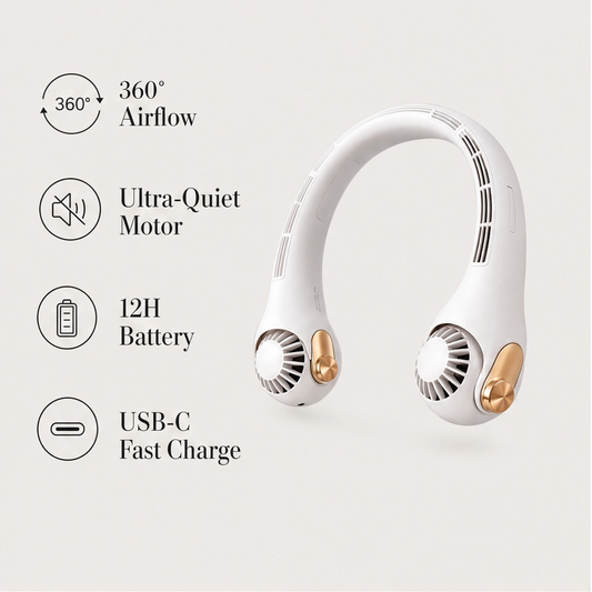 Zephr – 360° Rotating Hands-Free Neck Fan with Quiet 3-Speed Cooling + 50% OFF