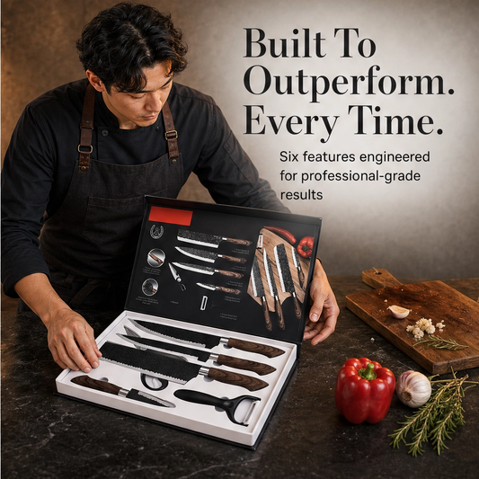 Emberforge – Hammered V-Edge 6-Piece Stainless Steel Kitchen Knife Set + 50% OFF