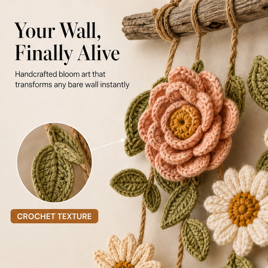 Bowerly – Handmade Crochet Flower Wall Hanging with Vines & Tassels + 50% OFF