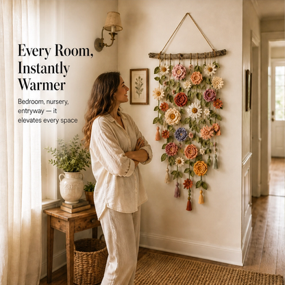 Bowerly – Handmade Crochet Flower Wall Hanging with Vines & Tassels + 50% OFF