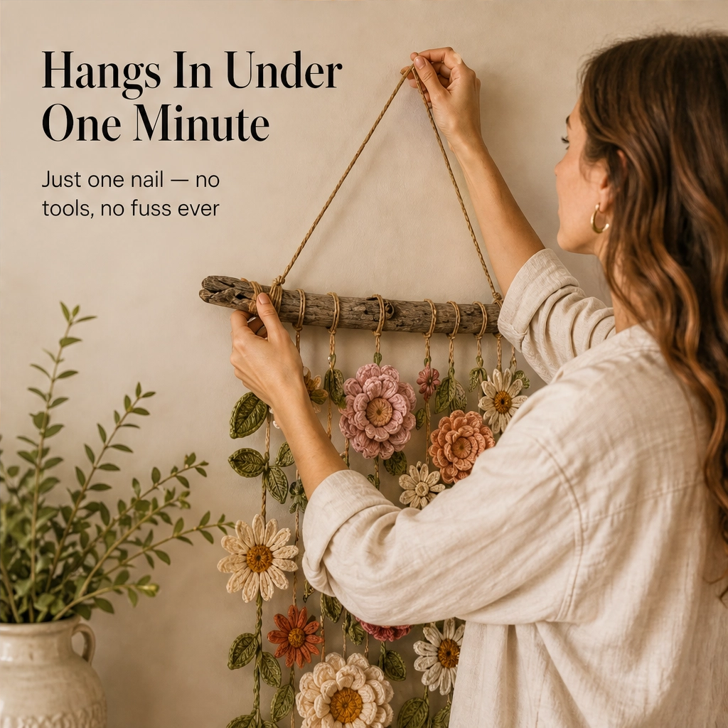 Bowerly – Handmade Crochet Flower Wall Hanging with Vines & Tassels + 50% OFF