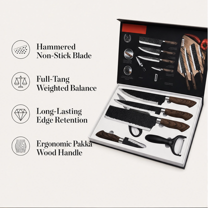 Emberforge – Hammered V-Edge 6-Piece Stainless Steel Kitchen Knife Set + 50% OFF